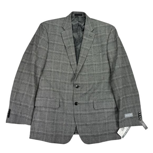 Michael Kors Mens Classic Fit Plaid Stretch Sport Coat Black White 42R - Picture 1 of 5